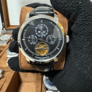 Relógio Masculino Luxo 43mm Automático Couro Vidro Safira