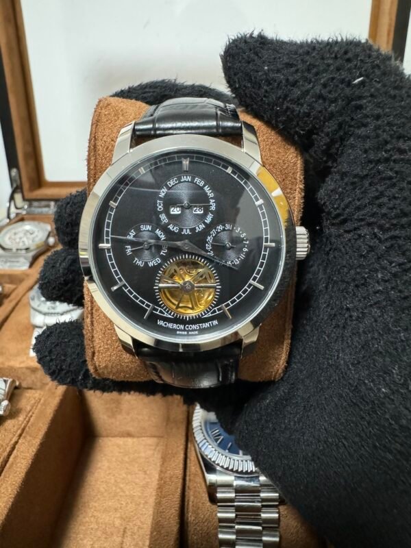 Relógio Masculino Luxo 43mm Automático Couro Vidro Safira